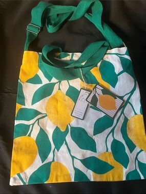 Green & Yellow Lemon Print Canvas Shoulder Bag